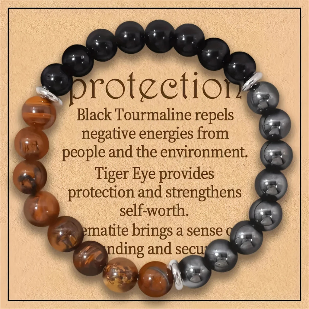 Protection Energy Bracelet: Harness Strength with Tiger Eye, Obsidian, & Hematite