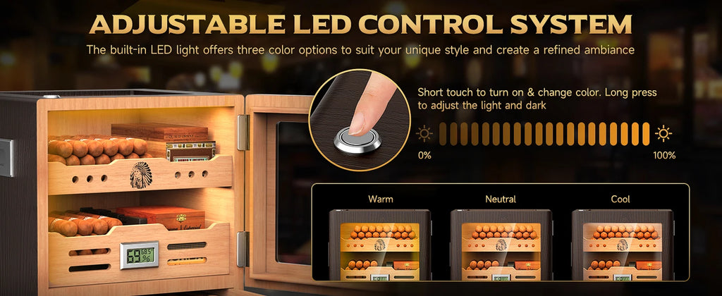 Elegant Desktop Humidor with Lighting: Ideal for Up to 100 Cigars