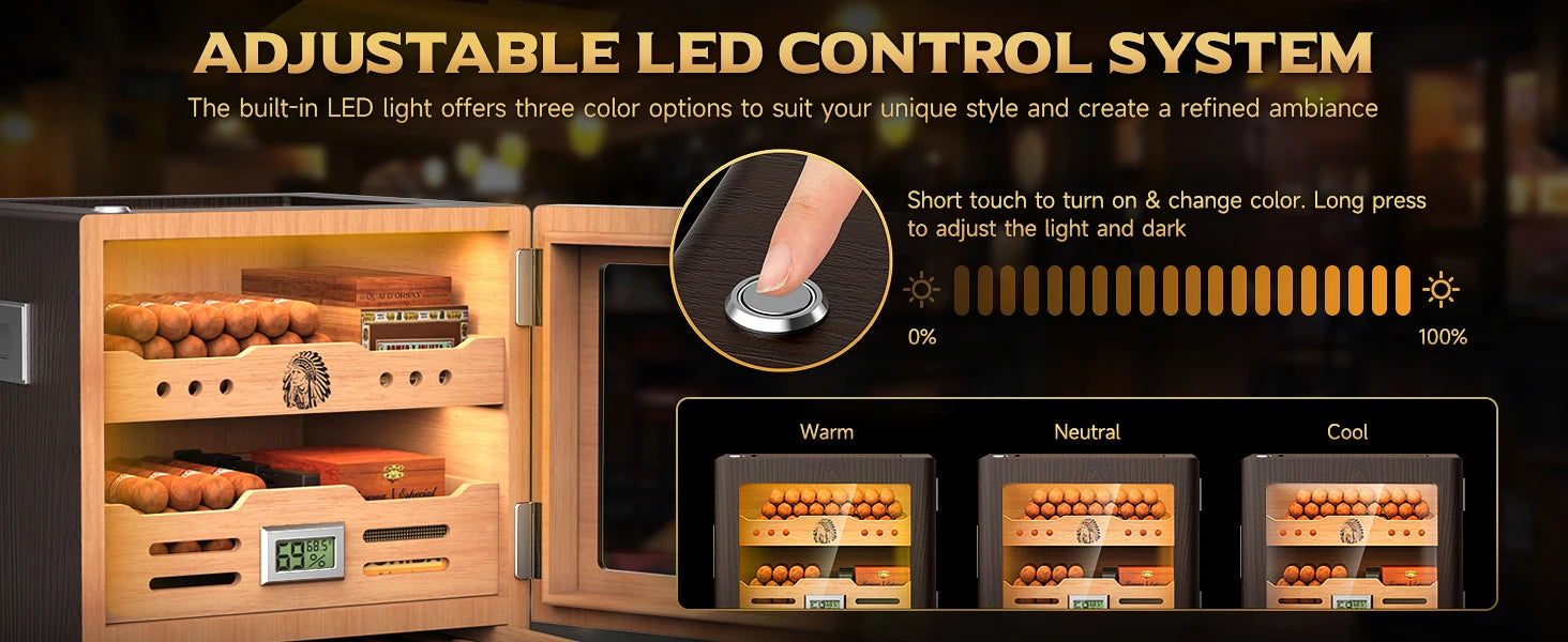 Elegant Desktop Humidor with Lighting: Ideal for Up to 100 Cigars