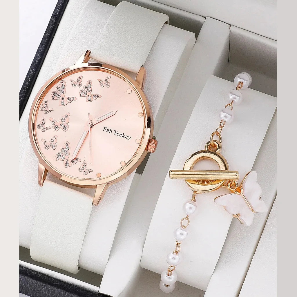 Glamorous Elegance: Fashionable Butterfly Design Wrist Watches in PU Leather