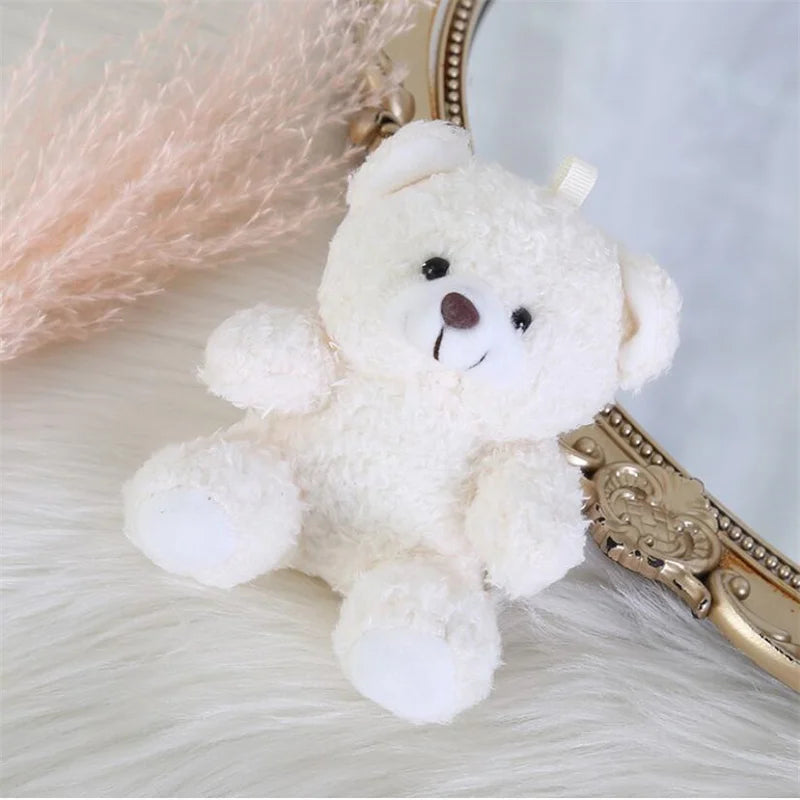 1PCS 10CM Seat Bear Roll Plush Toys Cartoon Mini Bear Doll Stuffed Animal Bag Car Keychain Pendant Doll 4 Colors Available