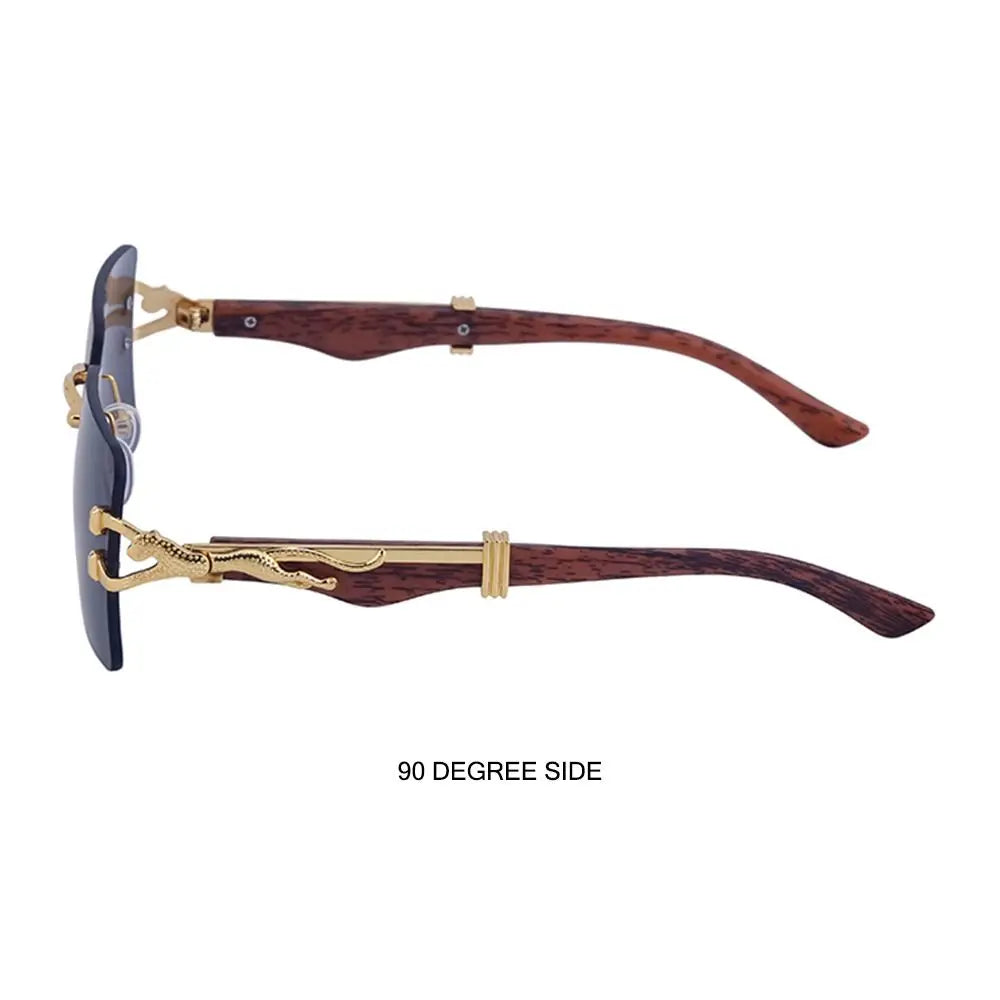 Unisex Wooden Cheetah Head Sunglasses: Vintage Rimless Style with UV Protection