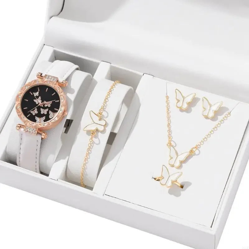 Glamorous Accessory Set: 5-Piece Women’s Luxury Watch and Jewelry Collection