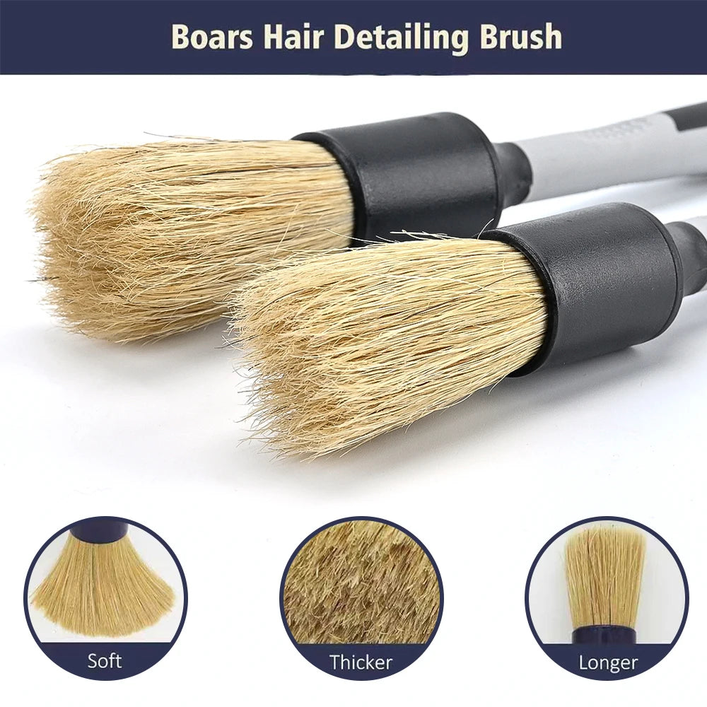 DetailPro Boar Hair Brush Set: Ultra Soft Brushes for Precision Car Cleaning