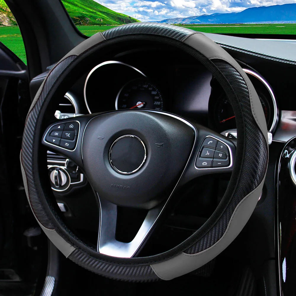 Stylish Car Steering Wheel Cover: PU Carbon Fiber Leather, No Inner Ring