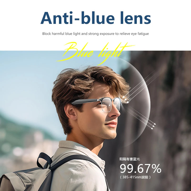 Intelligente Brille mit KI-Übersetzung, Bluetooth-Unterstützung für mehrere Sprachen, Farbwechsel, Musikwiedergabe und Telefonfunktion