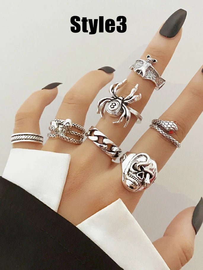 Edgy Fashion Jewelry: Unisex Punk Style Ring Set for Parties and Gifts