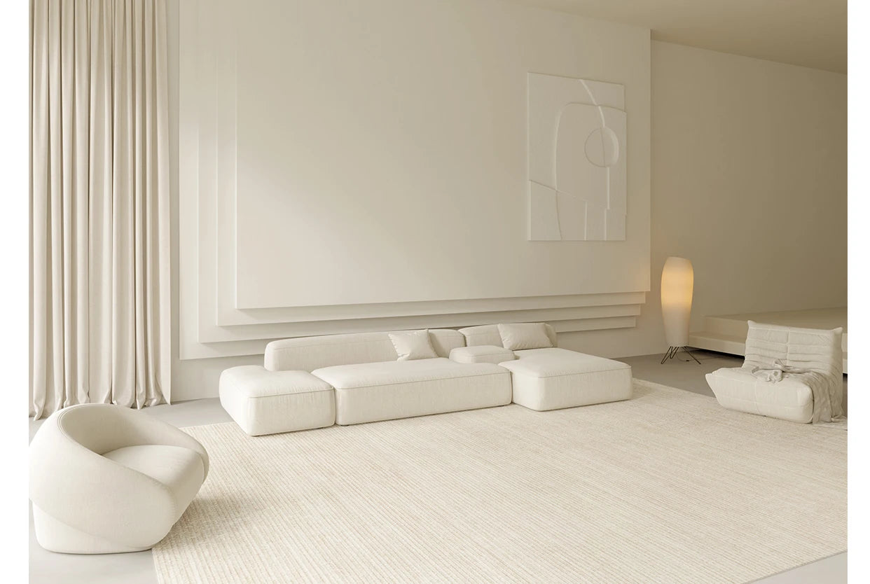 Versatile Minimalist Beige Lines Area Rug: Elevate Any Space