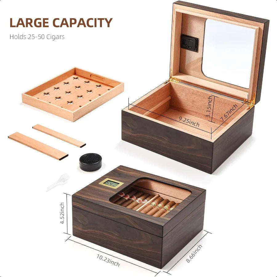 Luxury Cigar Experience: Stylish Humidor with Cedar Wood Tray and Dividers