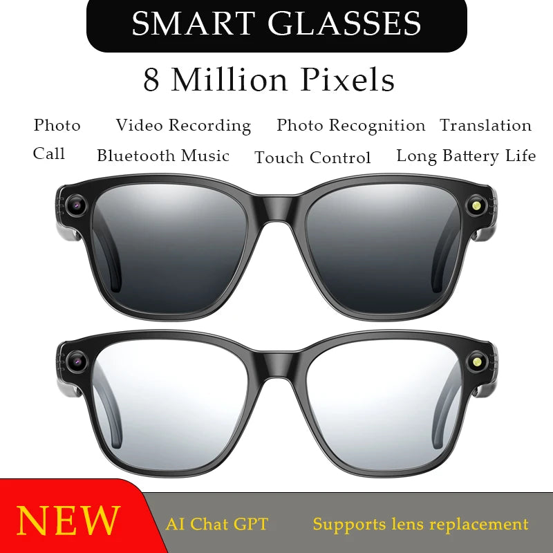 Visionary Audio Glasses: Smart Camera & Bluetooth Headset for Meetings & Travel
