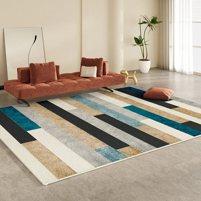 Vibrant Geometric Bedside Rug: Non-Slip Polyester Carpet for Home Decor