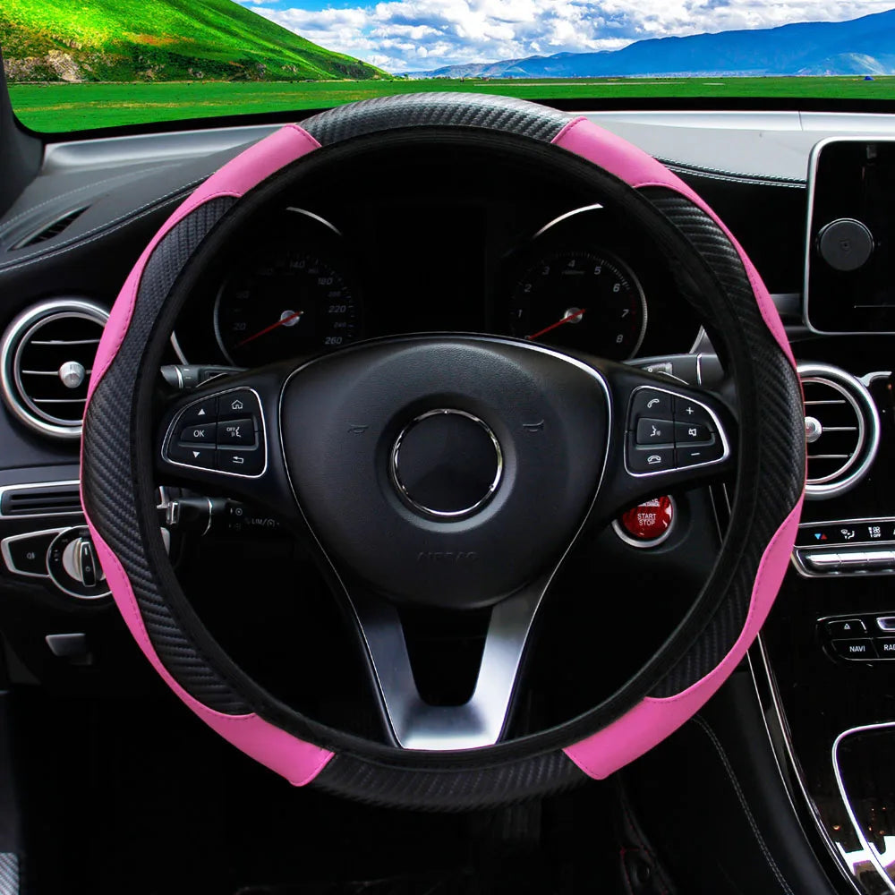 Stylish Car Steering Wheel Cover: PU Carbon Fiber Leather, No Inner Ring
