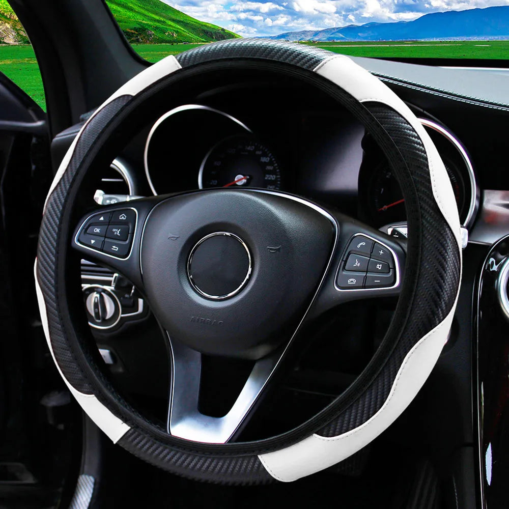 Stylish Car Steering Wheel Cover: PU Carbon Fiber Leather, No Inner Ring