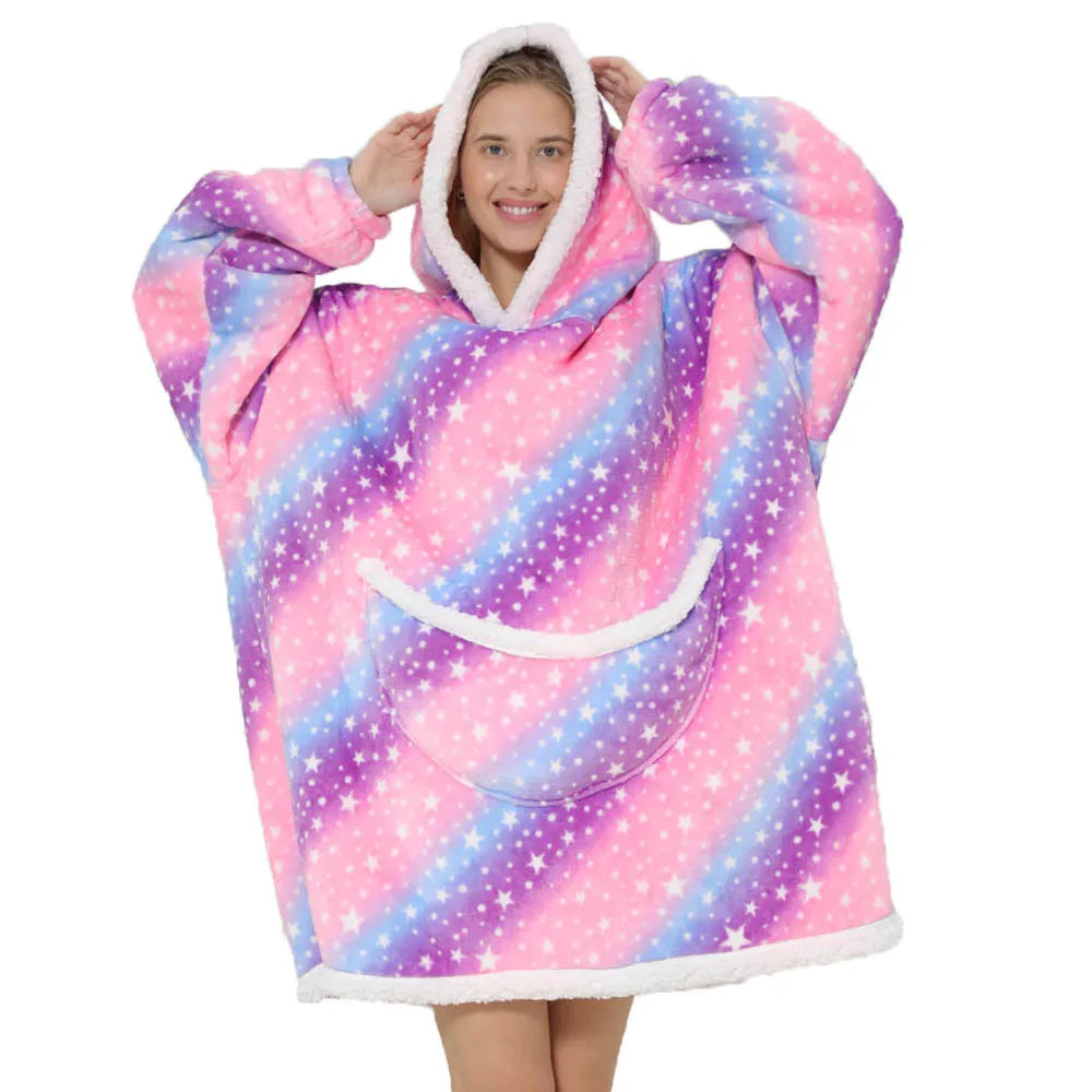 Hooded Blanket Sweater: Oversized Design with Practical Pockets for TV Time