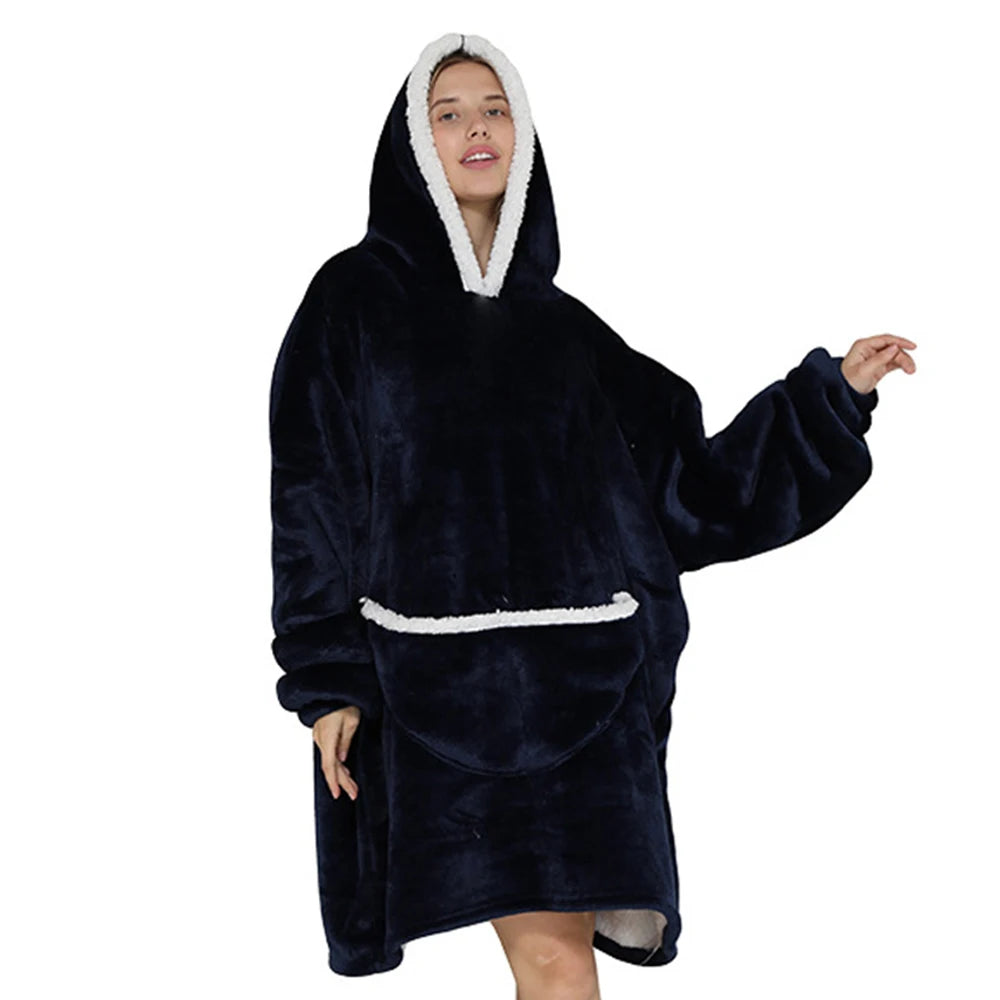 Hooded Blanket Sweater: Oversized Design with Practical Pockets for TV Time