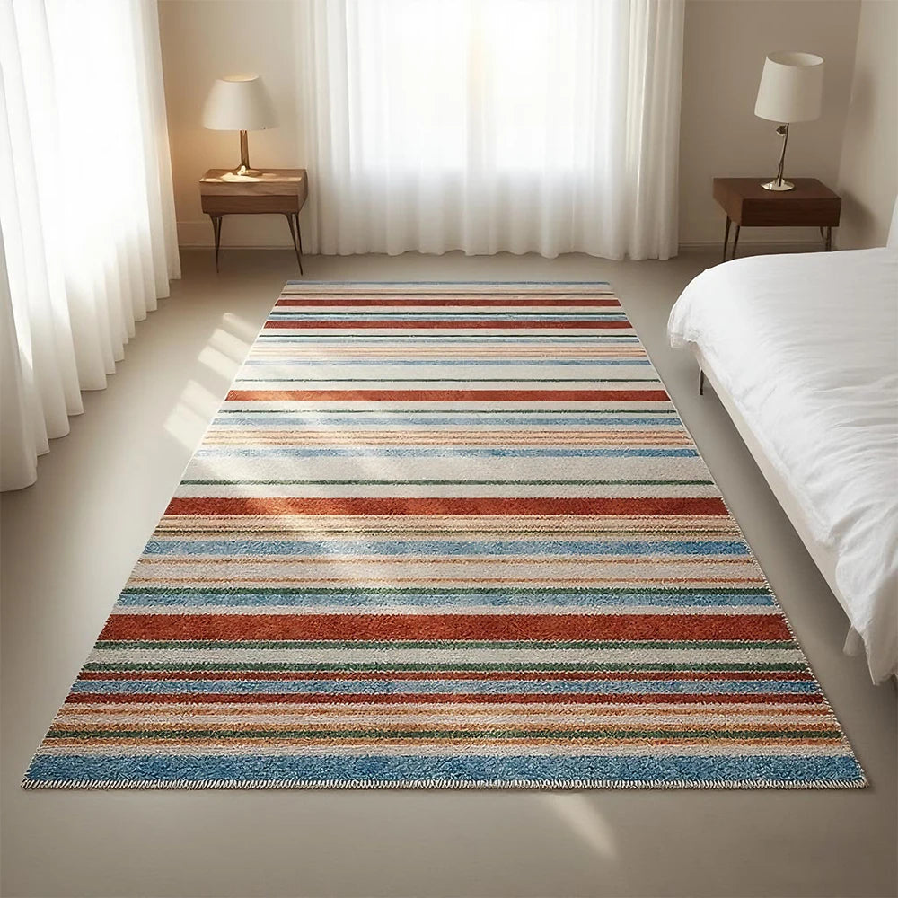 Vibrant Geometric Bedside Rug: Non-Slip Polyester Carpet for Home Decor