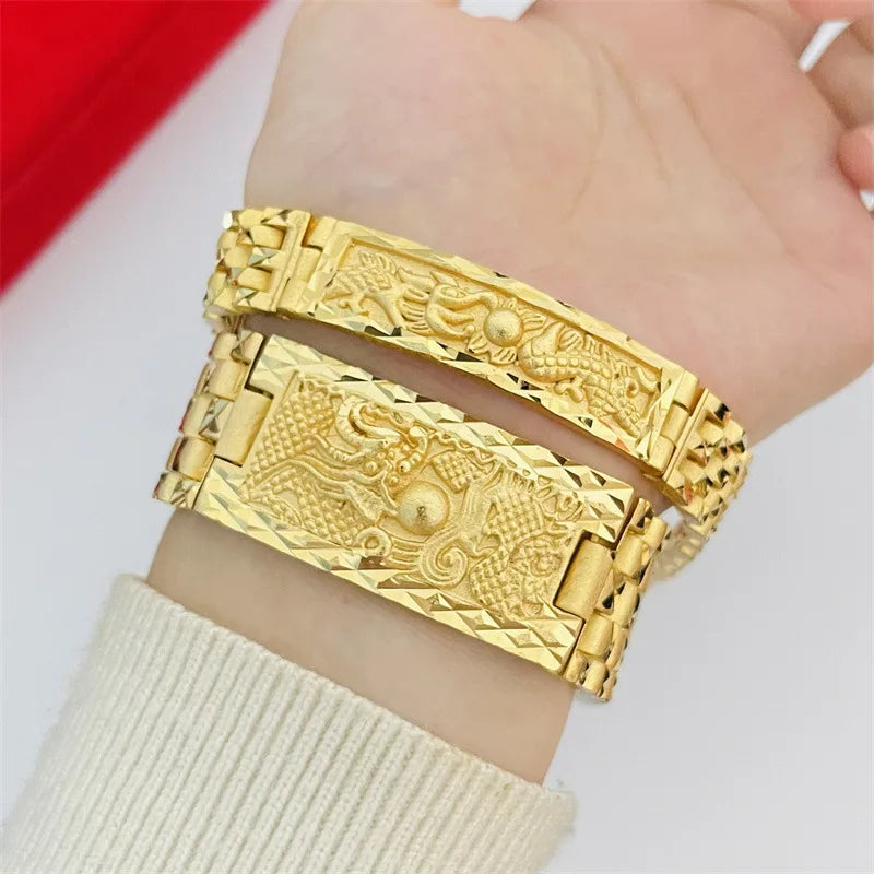 Mythical Elegance: 24K Gold Dragon and Phoenix Bracelet