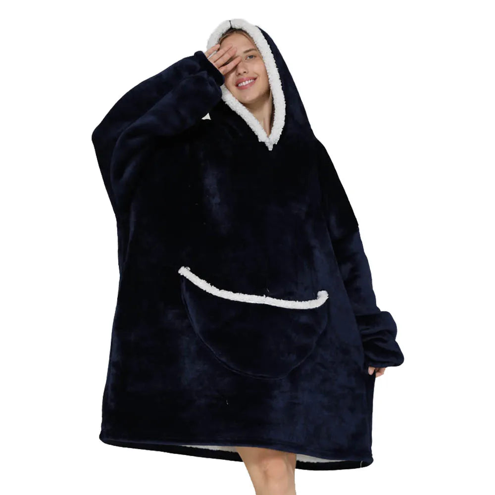 Hooded Blanket Sweater: Oversized Design with Practical Pockets for TV Time