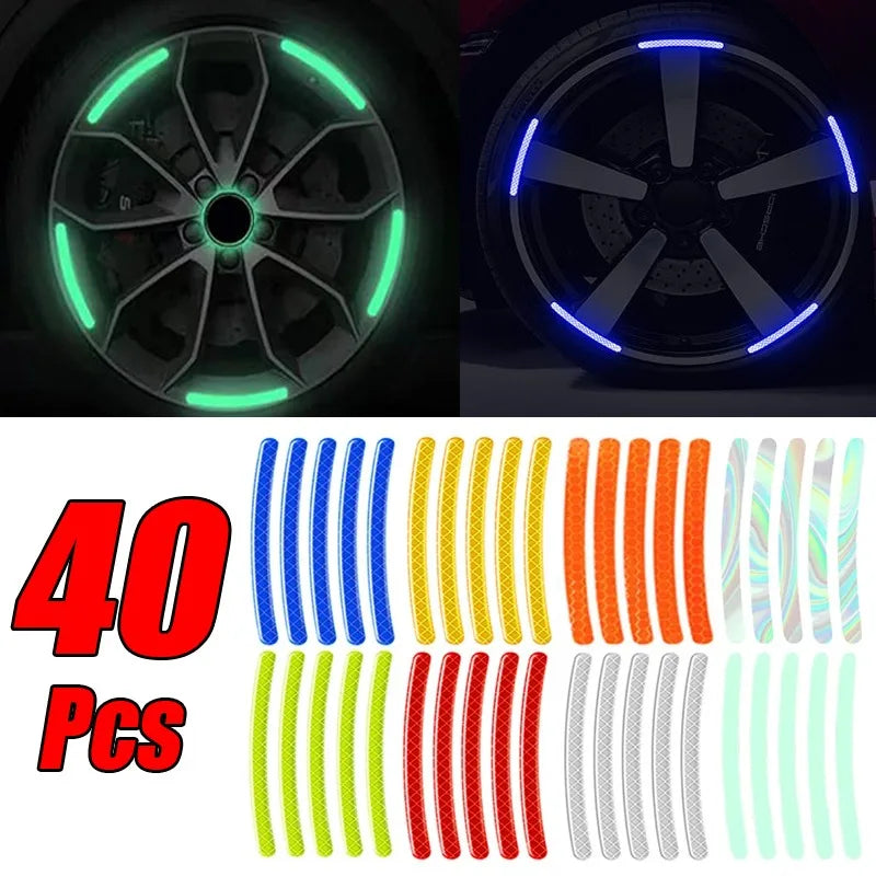40Pcs Colorful Reflective Wheel Strips: Stylish Hub Stickers for Cars and Motorcycles