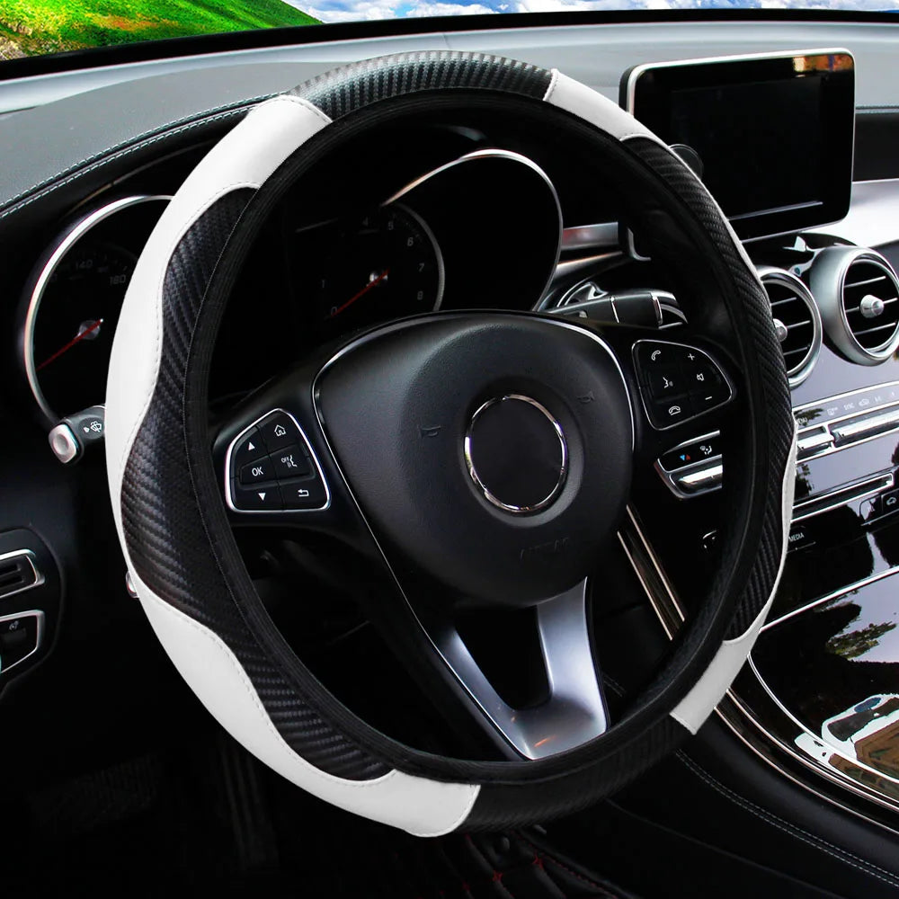 Stylish Car Steering Wheel Cover: PU Carbon Fiber Leather, No Inner Ring