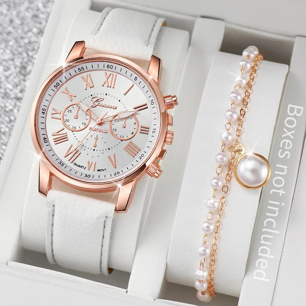 Stylish Wristwear Ensemble: 5/6-Piece Analog Watch and Jewelry Set for Women