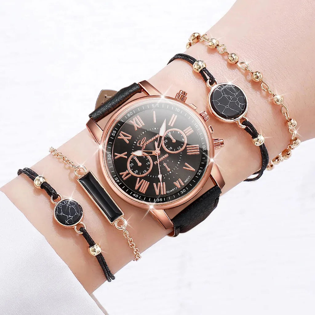 Stylish Wristwear Ensemble: 5/6-Piece Analog Watch and Jewelry Set for Women