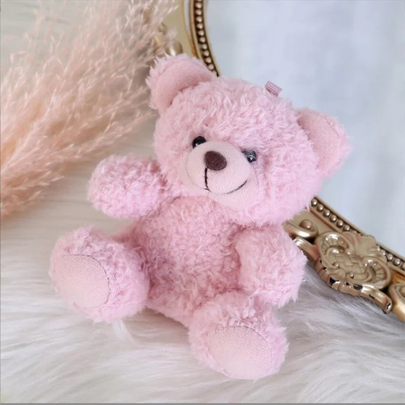 1PCS 10CM Seat Bear Roll Plush Toys Cartoon Mini Bear Doll Stuffed Animal Bag Car Keychain Pendant Doll 4 Colors Available