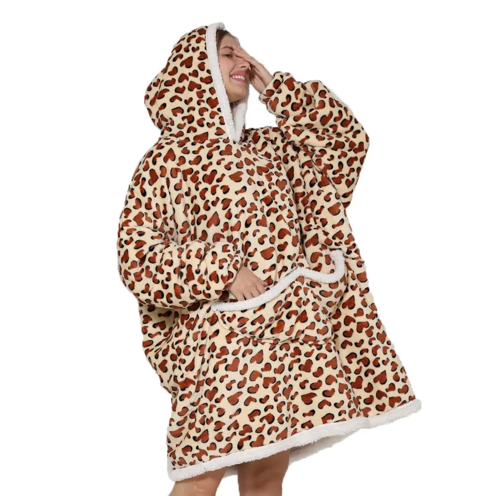 Hooded Blanket Sweater: Oversized Design with Practical Pockets for TV Time