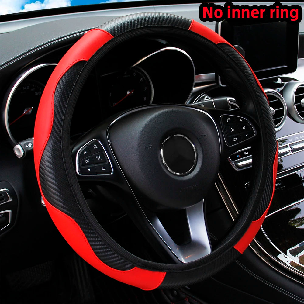Stylish Car Steering Wheel Cover: PU Carbon Fiber Leather, No Inner Ring