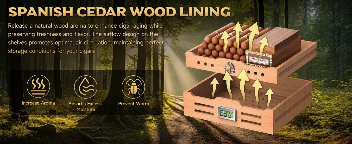 Elegant Desktop Humidor with Lighting: Ideal for Up to 100 Cigars