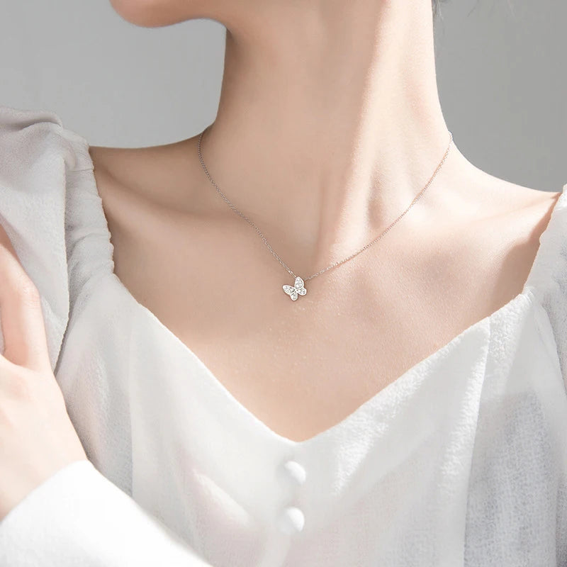Dancing Butterfly Pendant: Sparkling Zircon in 925 Sterling Silver