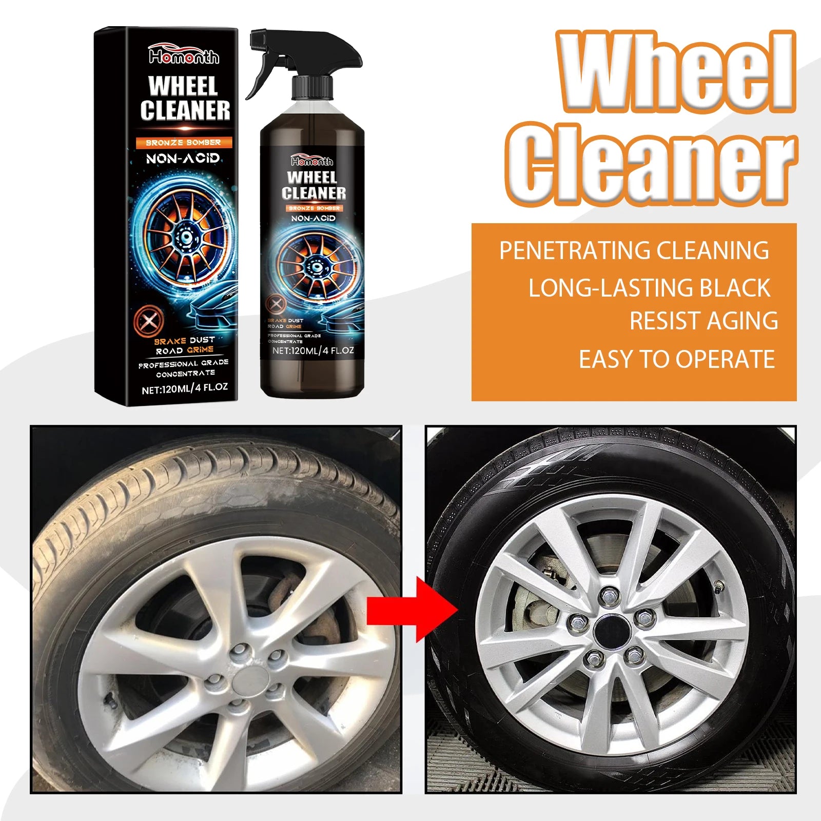 Car Wheel Cleaner Spray: 120ml Tyre Polish for Dirt Removal and Maintenance