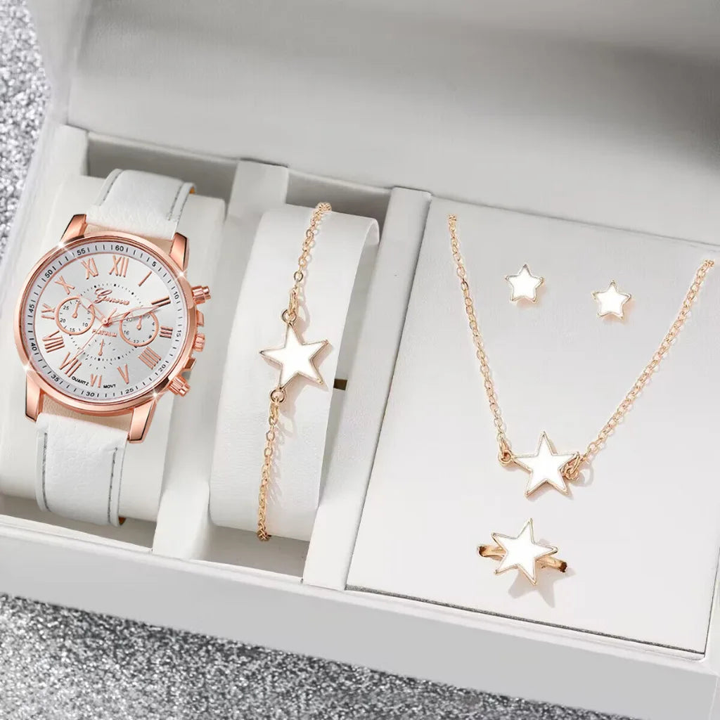 Stylish Wristwear Ensemble: 5/6-Piece Analog Watch and Jewelry Set for Women