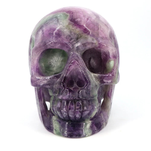 140mm Color Fluorite Skull Statue Natural Stone Carving Healing Crystal Craft Gemstone Carved Figurine Home Decor Halloween Gift