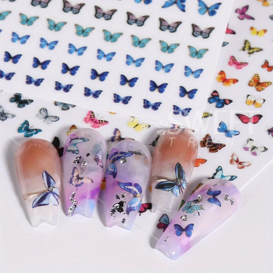 Glow-In-The-Dark Nail Decals: 3pcs Butterfly Design for Creative Manicures