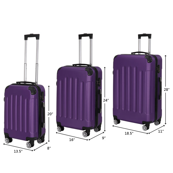 3-in-1 Universal Wheel Luggage Set: Stylish Dark Purple for Trendy Travel