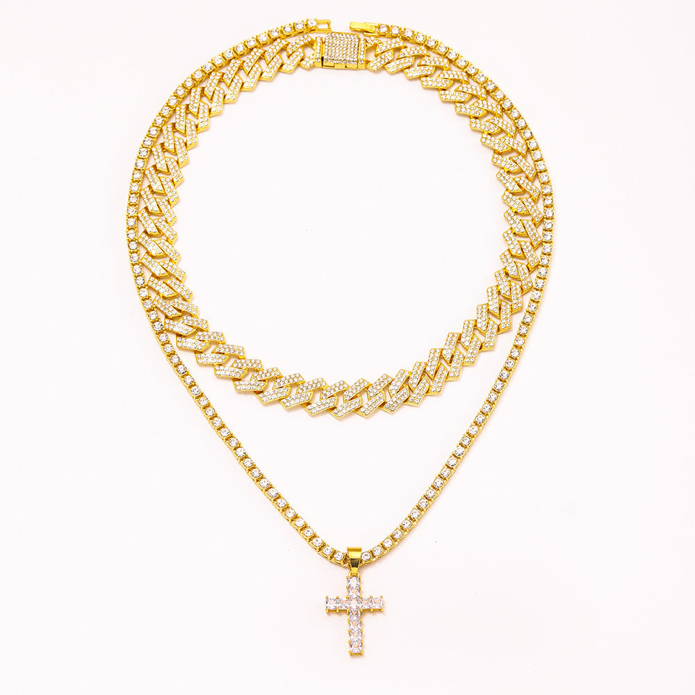Urban Edge: Rhinestone Cross Chain for Him