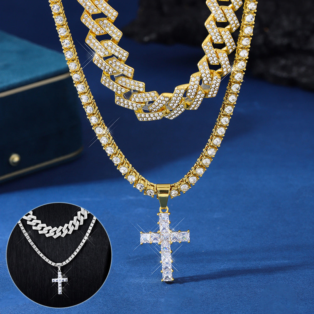 Urban Edge: Rhinestone Cross Chain for Him
