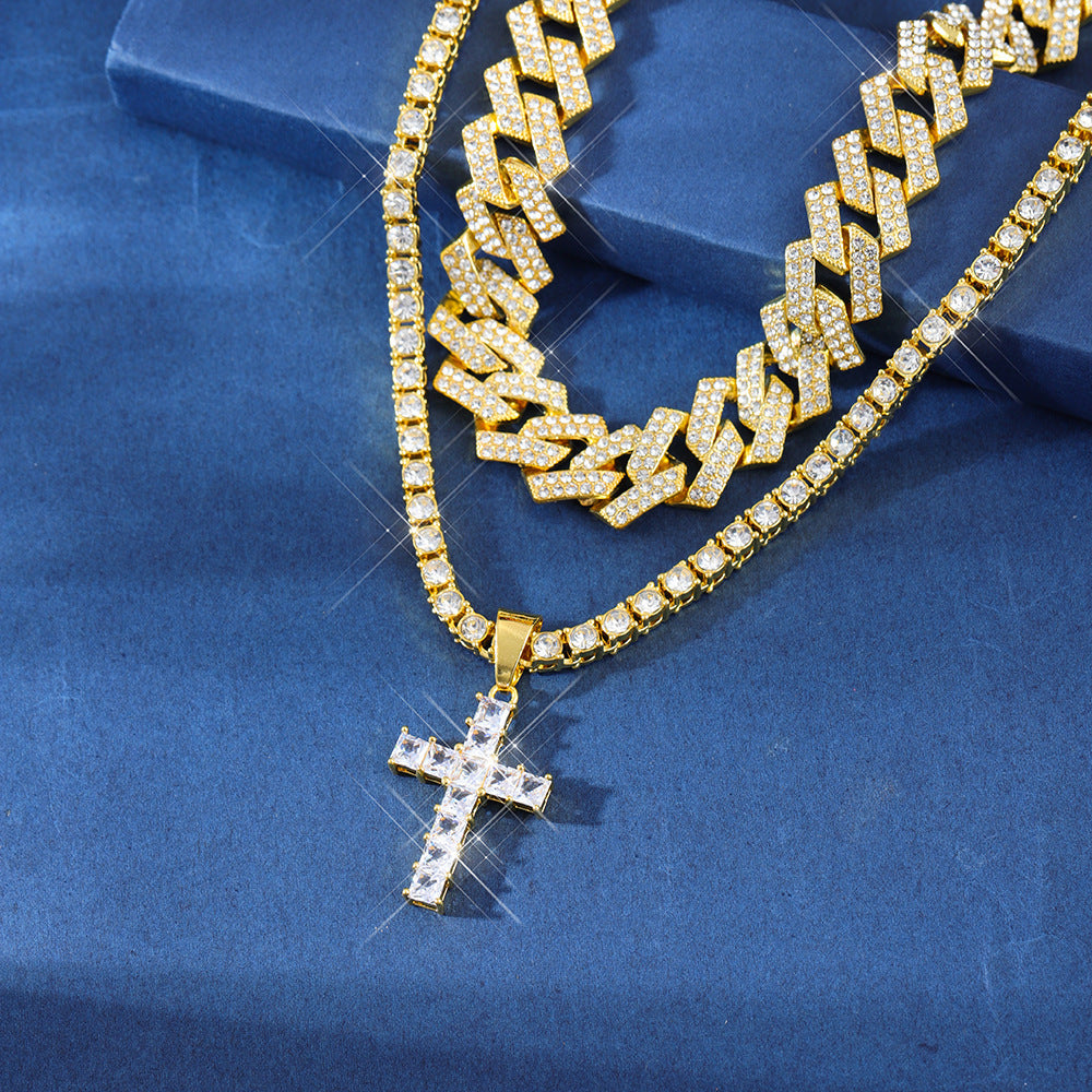 Urban Edge: Rhinestone Cross Chain for Him
